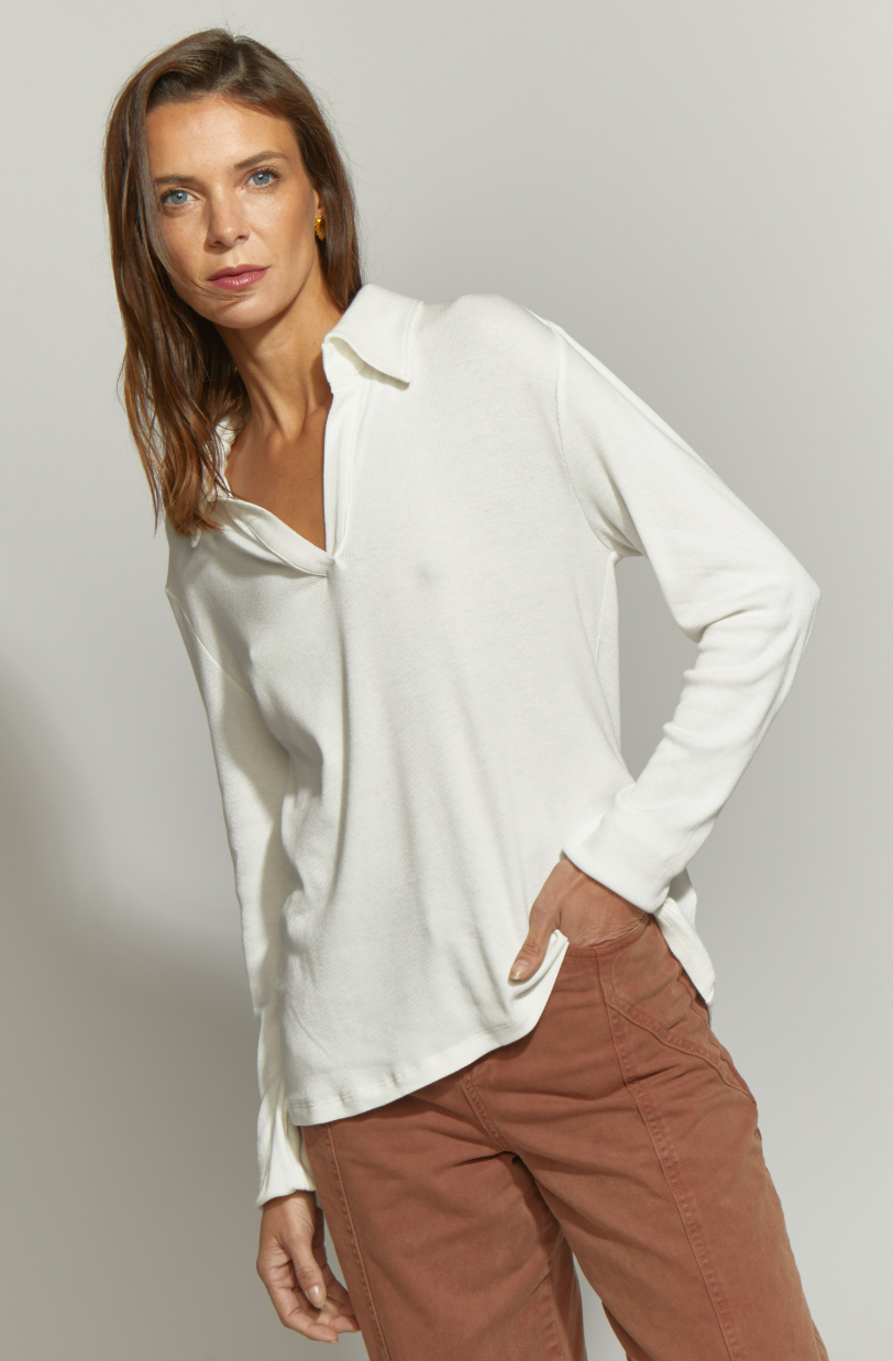 POLERA MAREFA ALGODÓN  M/L CUELLO BLANCO