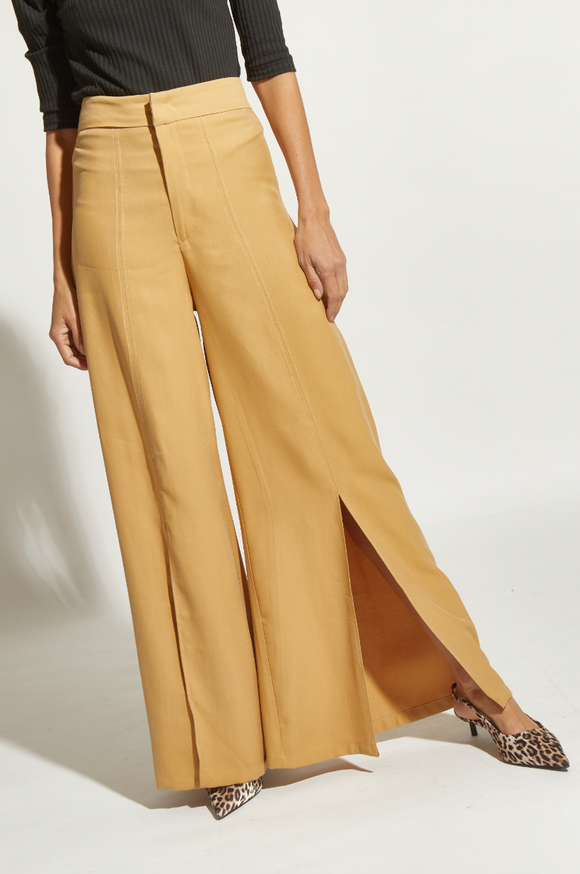 PANTALON TENCEL TAJO PIERNA MOSTAZA