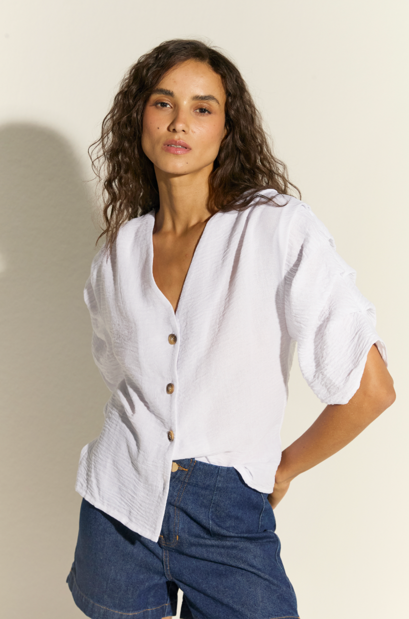 BLUSA PETRA MANGA ABUCHONADA BLANCO