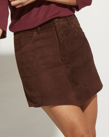 MINI GAMUZA BOLSILLOS TIPO JEANS CHOCOLATE