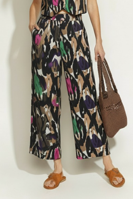 PANTALON PINZAS PRINT CAMEL/NEGRO/FUCSIA
