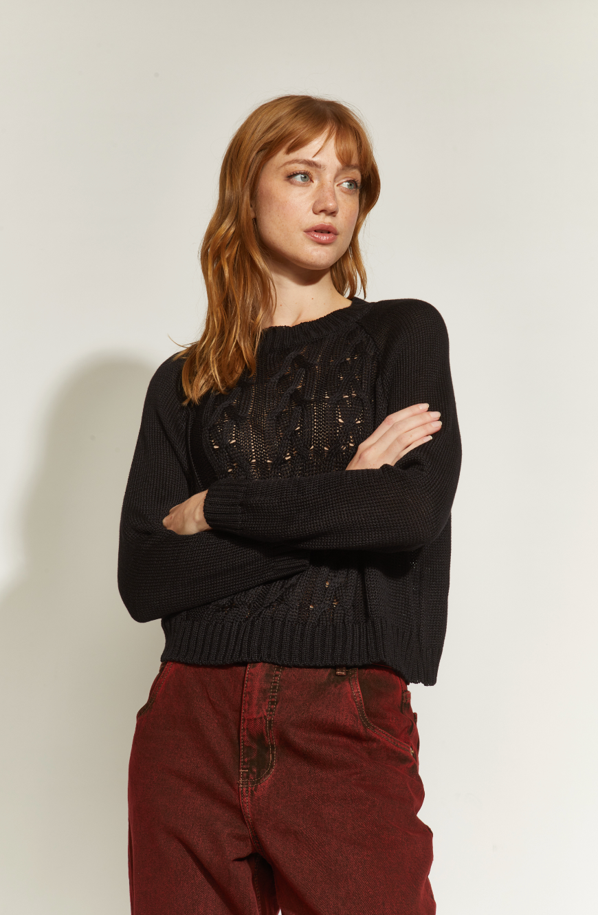 CHALECO MARÍA HILO TRENZAS NEGRO