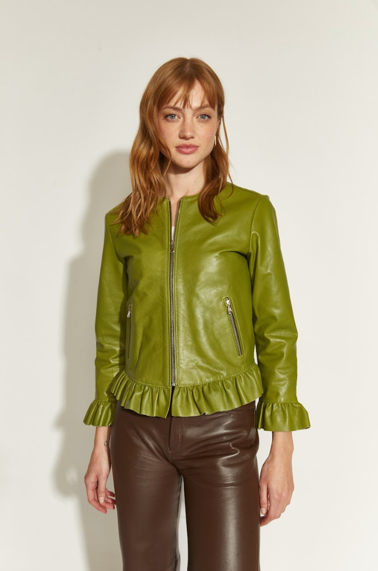 CHAQUETA DE CUERO FERNANDA VERDE PISTACHO