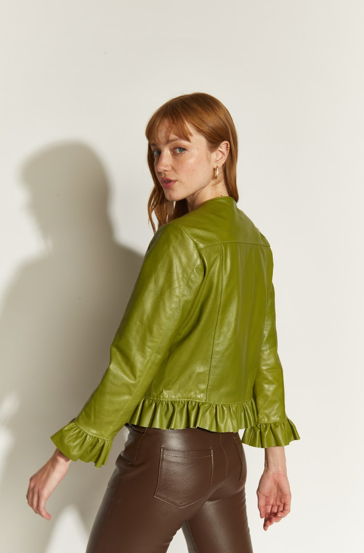 CHAQUETA DE CUERO FERNANDA VERDE PISTACHO