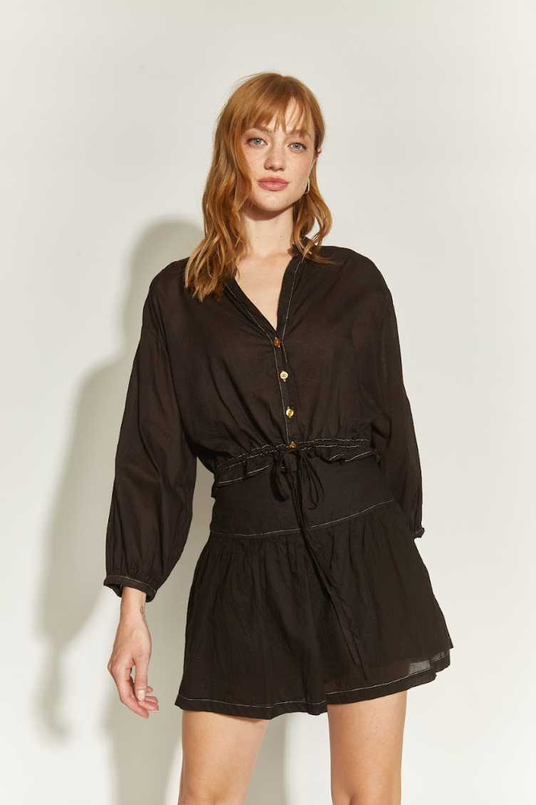 FALDA CORTA 100% COTTON NEGRO PESPUNTE BLANCO