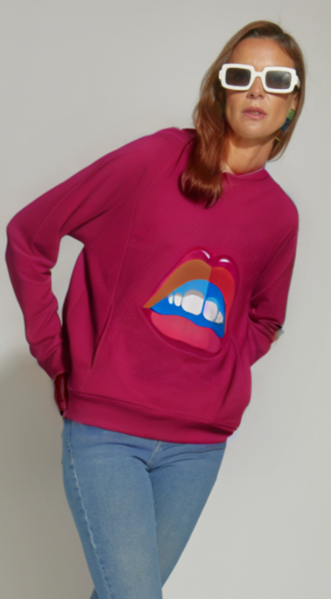 POLERON ROSA ALGODÓN CAPUCHA BOCA BURDEO