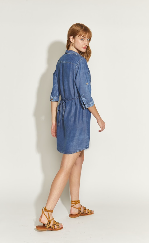 VESTIDO TENSEL 5 BOTONES 2 BOLSILLOS AZUL