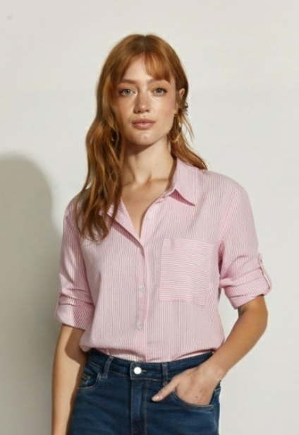 BLUSA CAMISERA RAYAS ROSADO/BLANCO