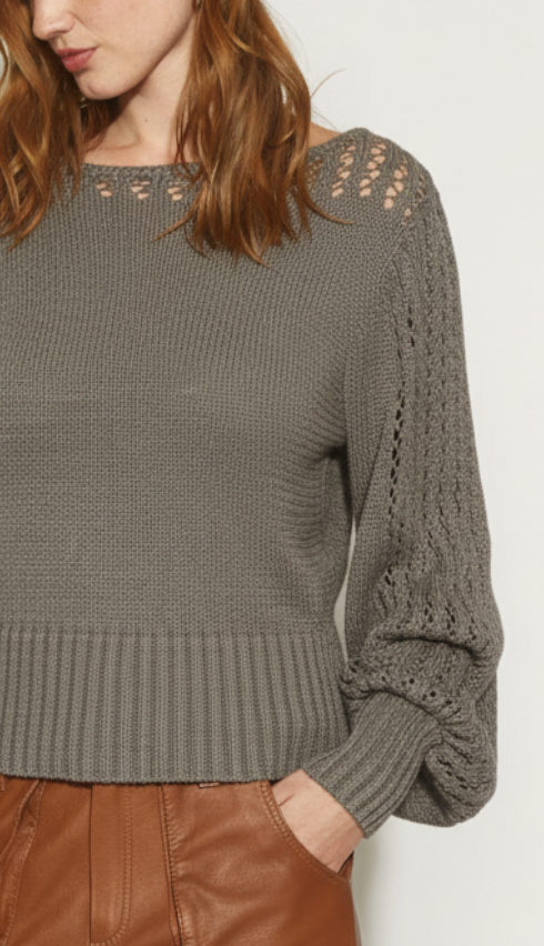 CHALECO MILAGRO ALGODÓN CUELLO Y MANGAS CALADAS GRAFITO