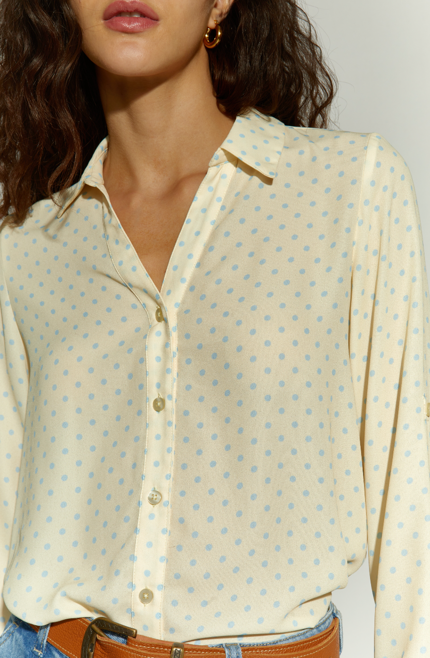 BLUSA MONSTERA COQUET AMARILLO PUNTOS CELESTE
