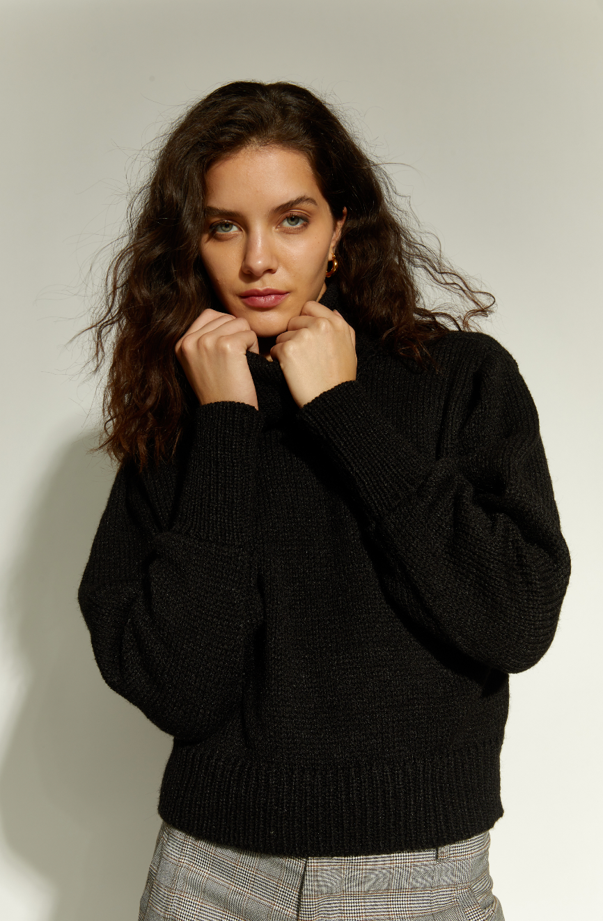 CHALECO MATILDE ALPACA CUELLO TORTUGA NEGRO