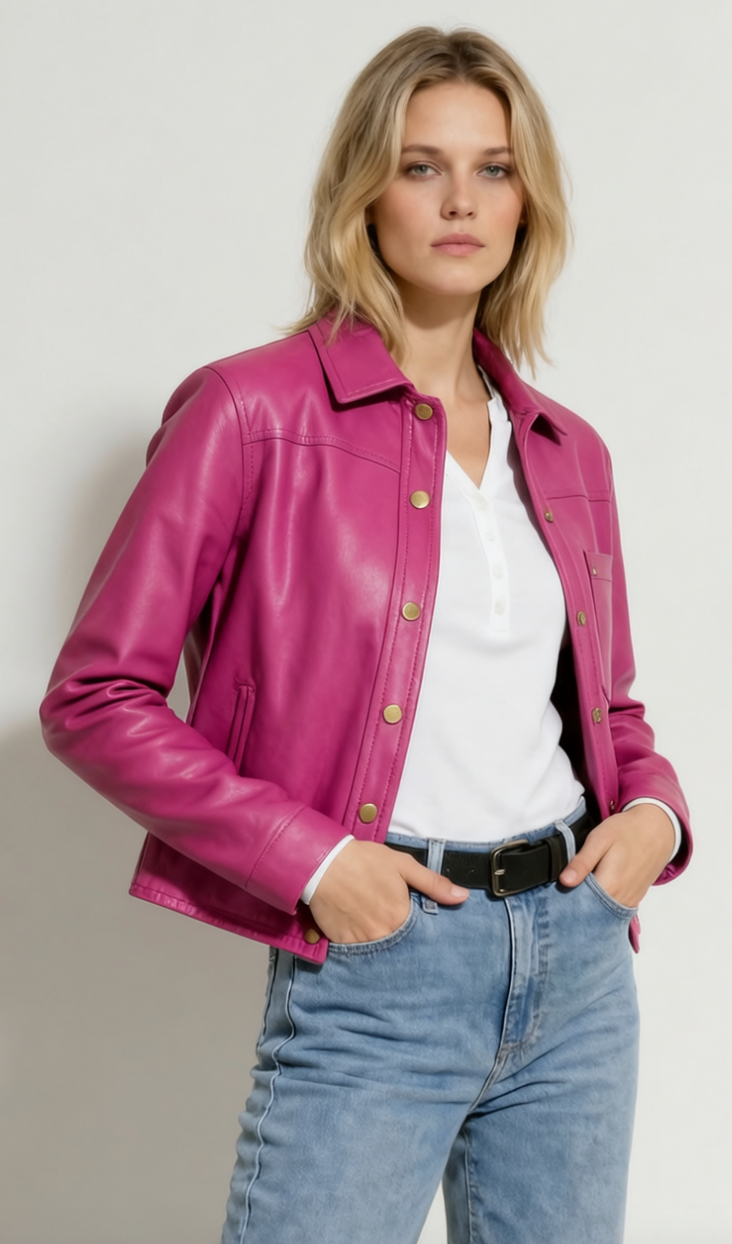 CHAQUETA DE CUERO EMILIA FUCCIA
