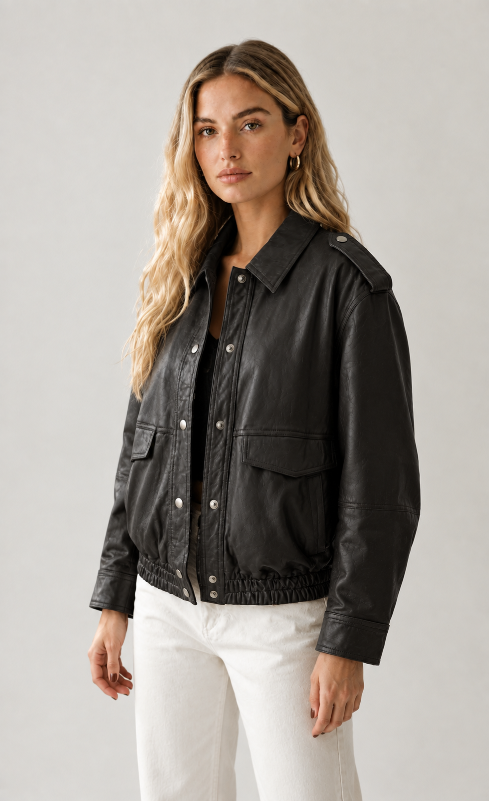 CHAQUETA CUERO MOTOQUERA ELASTICO CINTURA NEGRO