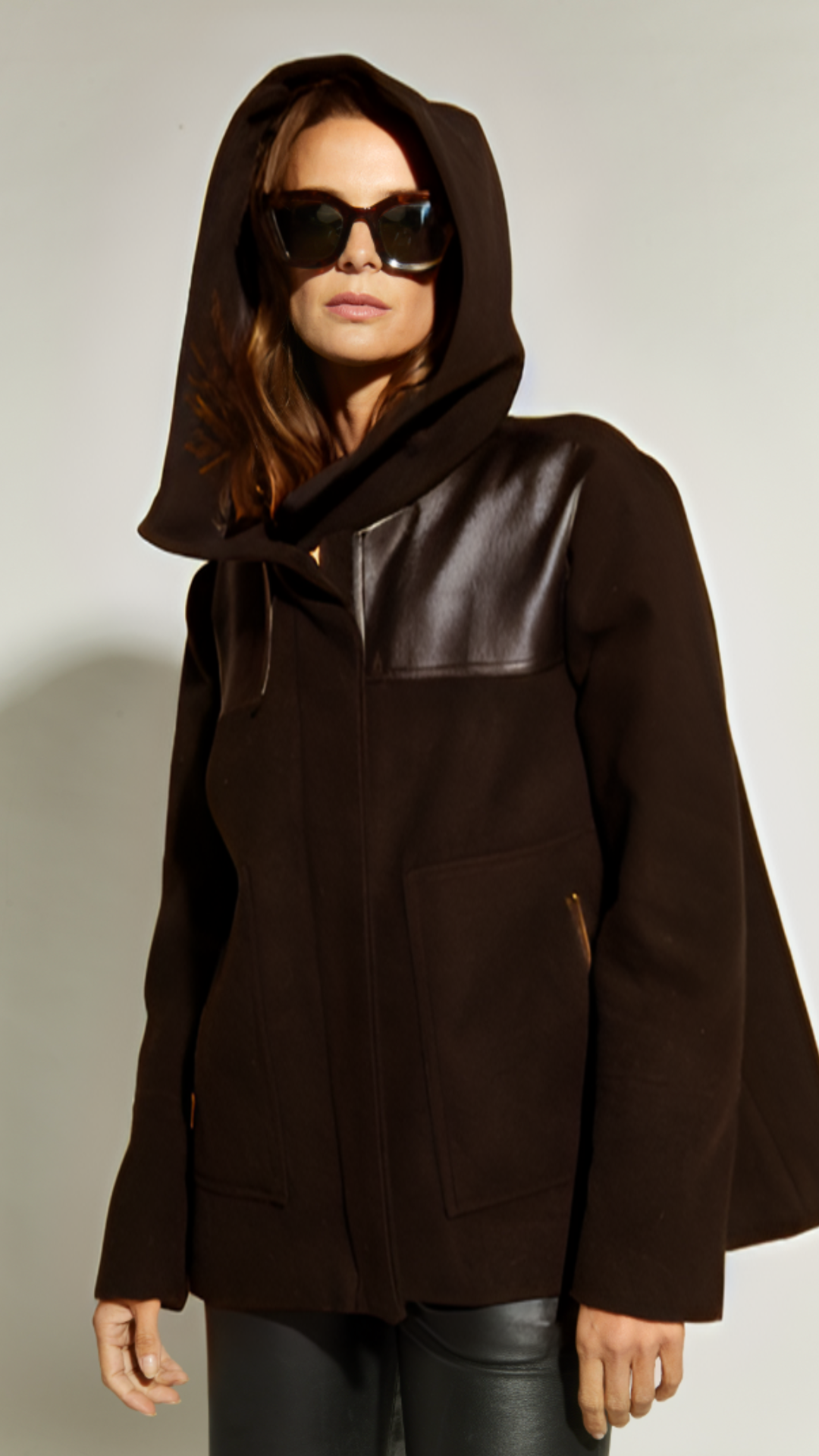 CHAQUETA PASTORA PAÑO/CUERO CHOCOLATE