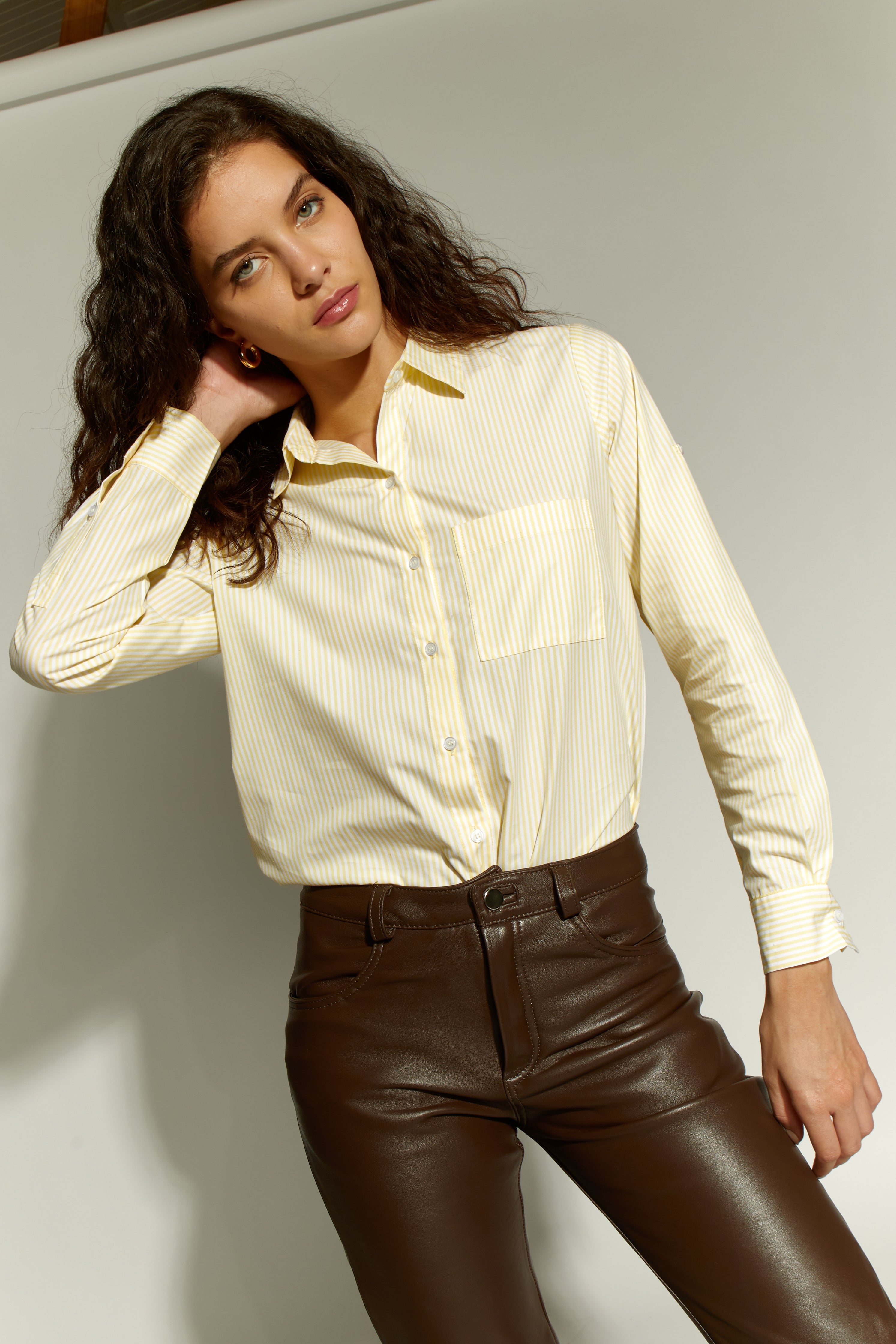 BLUSA CAMISERA RAYAS AMARILLO/BLANCO
