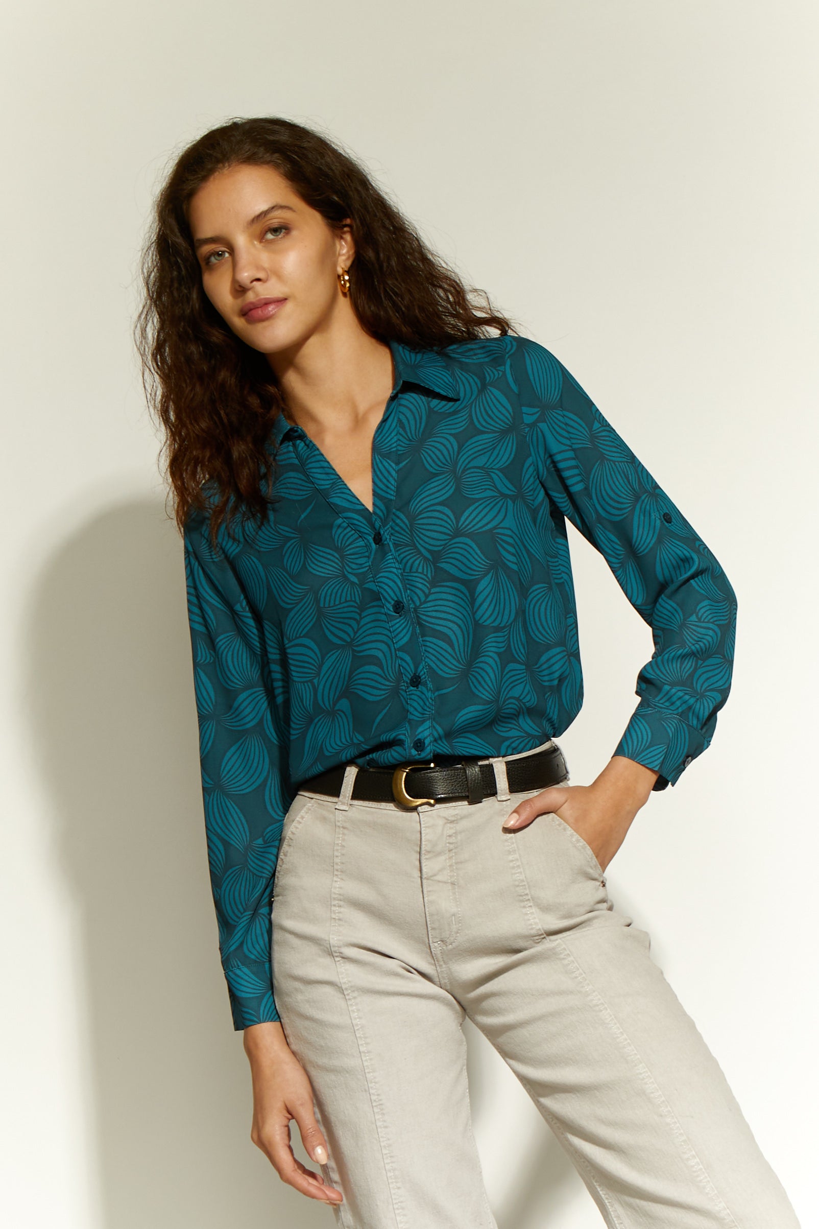 BLUSA MONSTERA ALGAS AZUL/TURQUESA