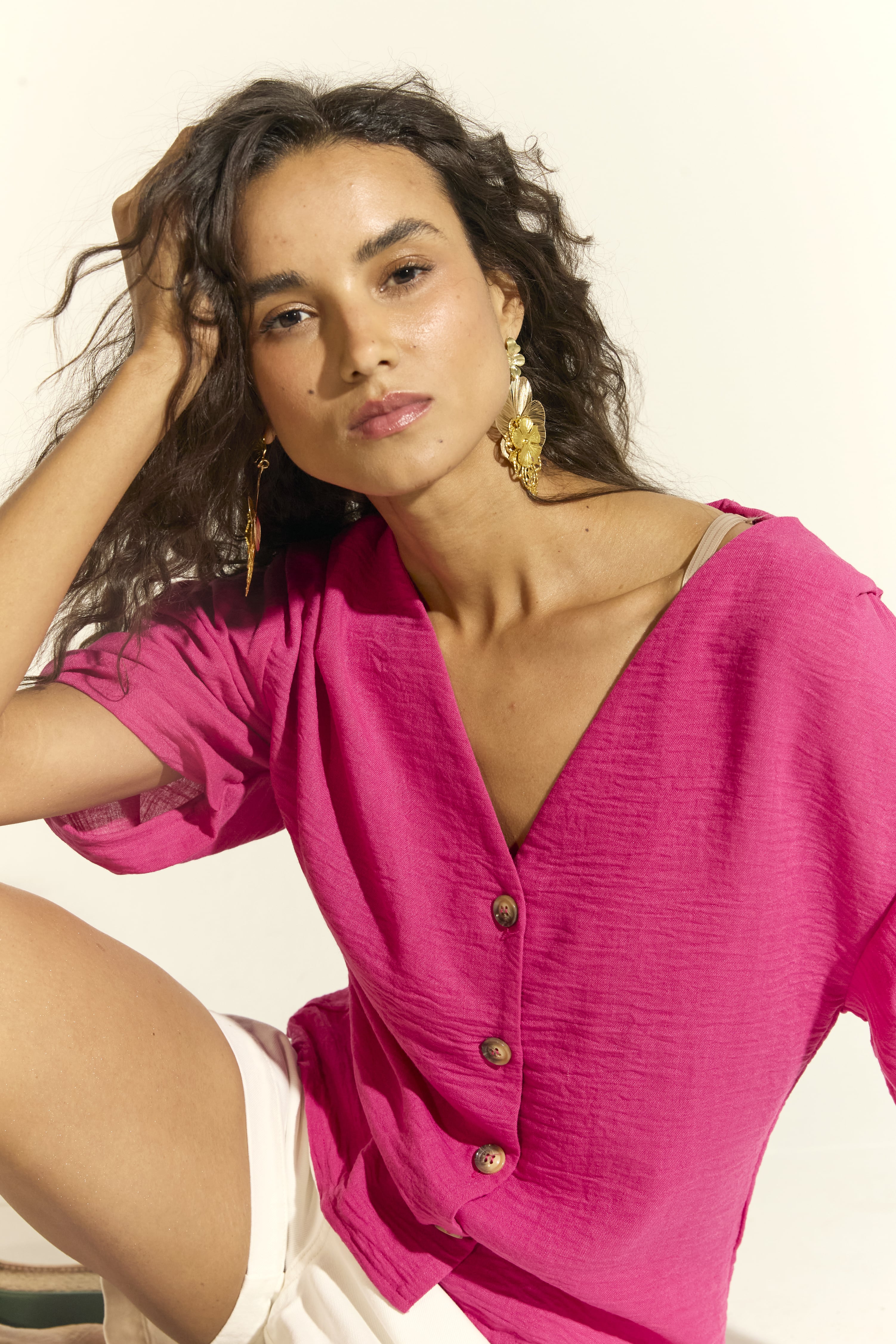 BLUSA PETRA MANGA ABUCHONADA FUCSIA