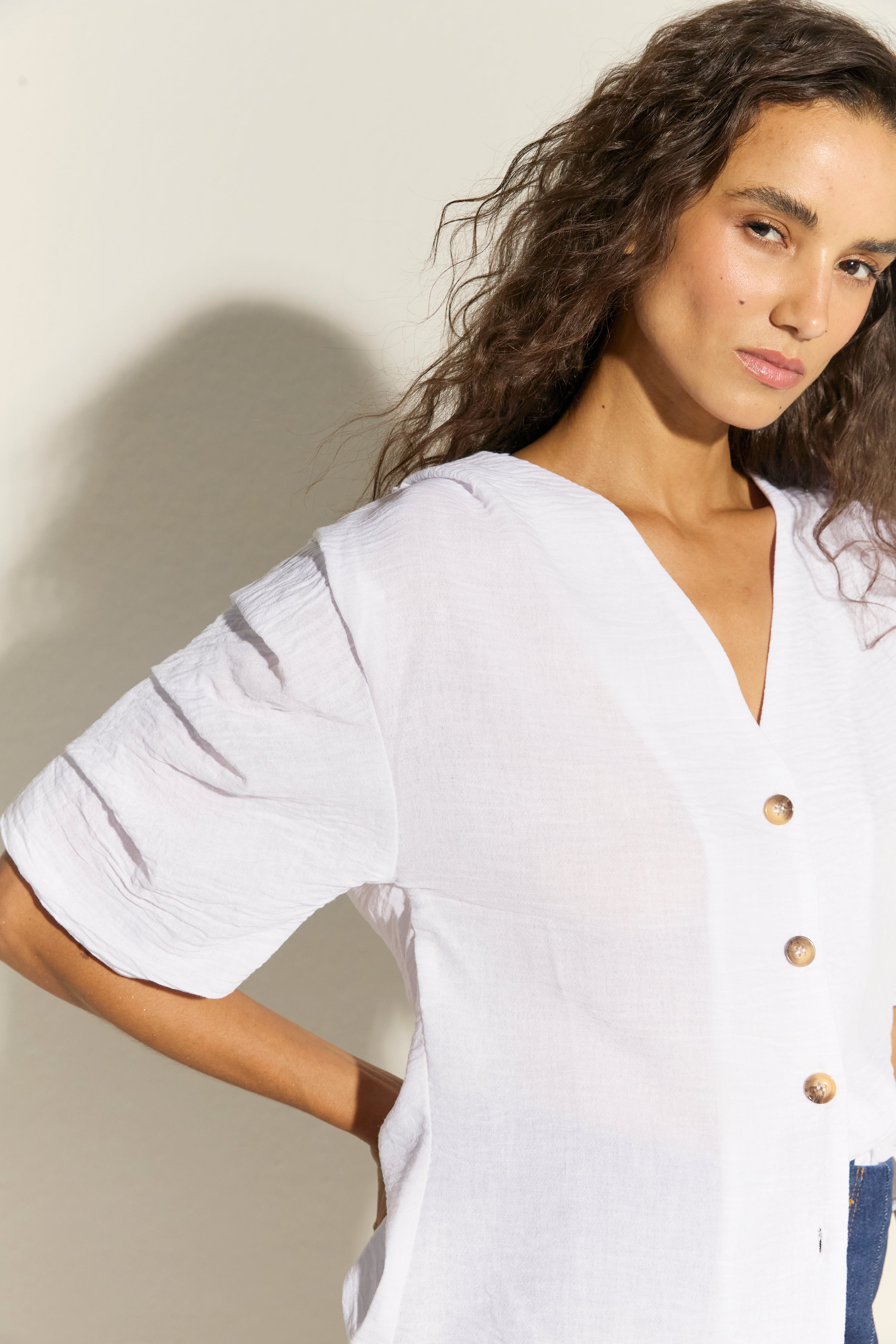 BLUSA PETRA MANGA ABUCHONADA BLANCO