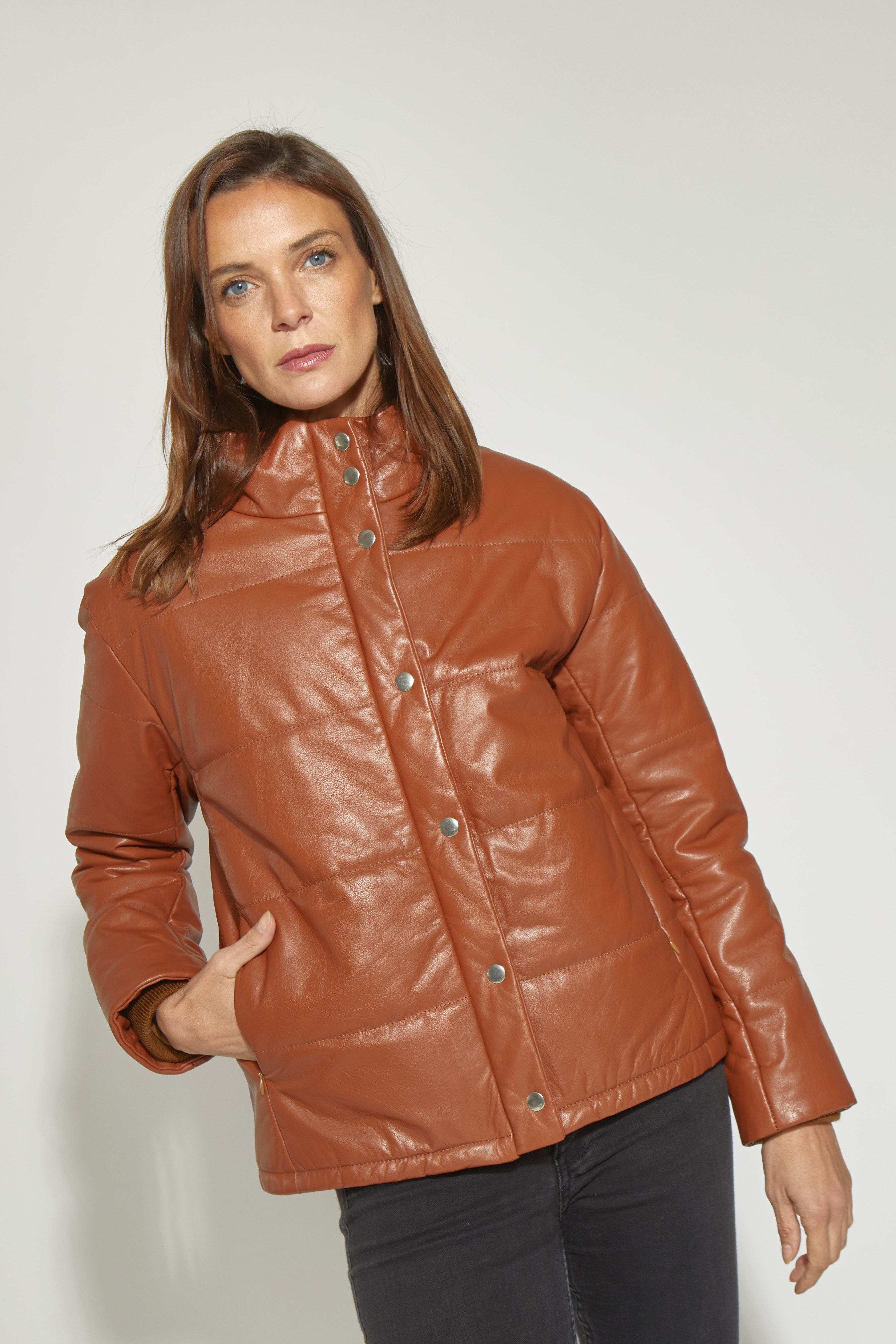 PARKA DE CUERO FLORENCIA CAMEL