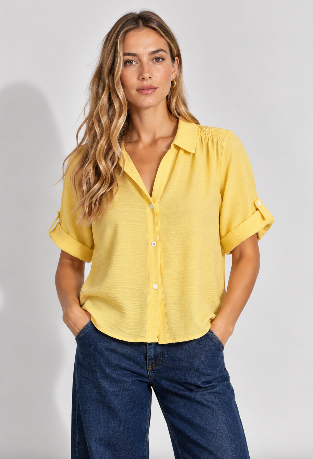 BLUSA JULIETA M/C HOMBRO ELASTICADO AMARILLO