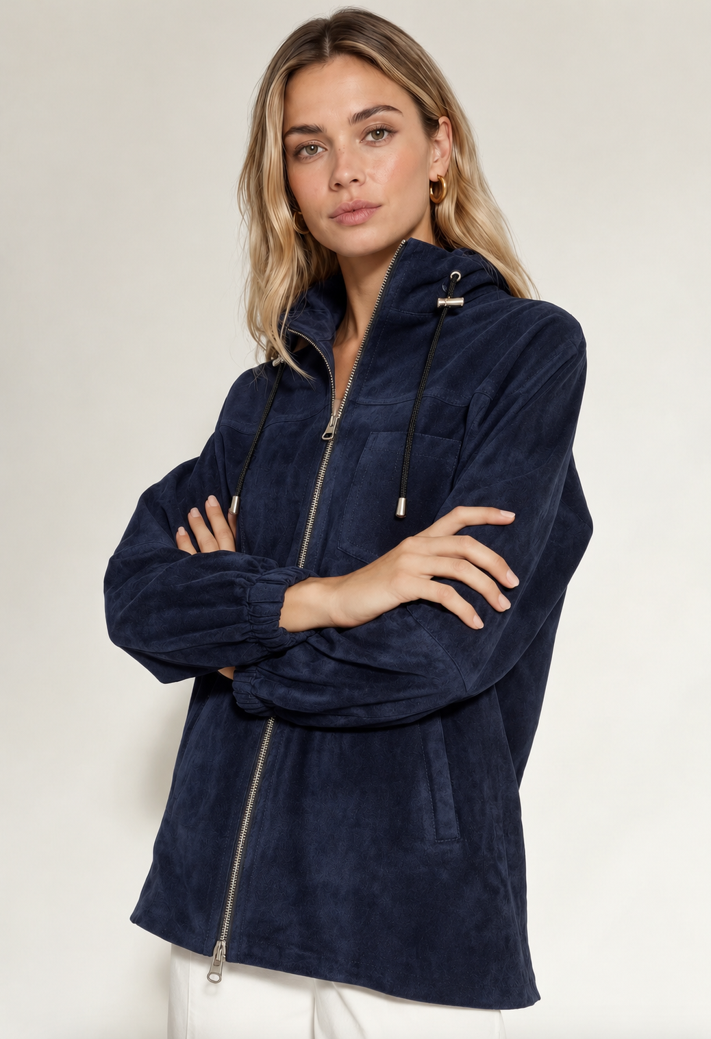 CHAQUETA GAMUZA GORRO OCULTO AZUL MARINO