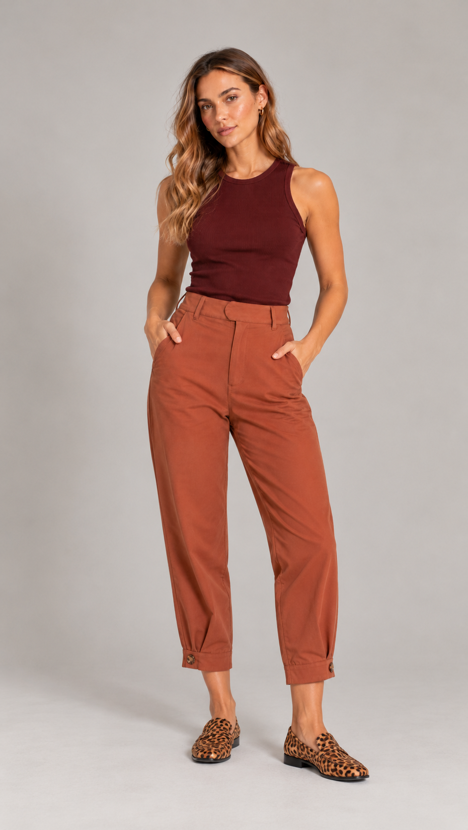 PANTALÓN PINZAS TENCEL LADRILLO