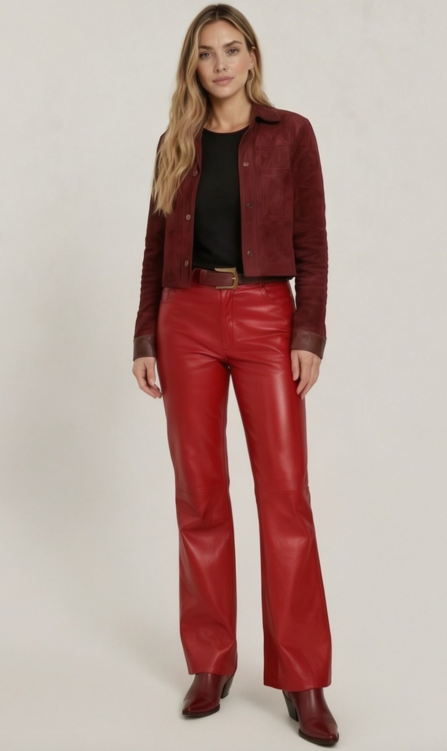 PANTALÓN CUERO FLARE ROJO ITALIANO