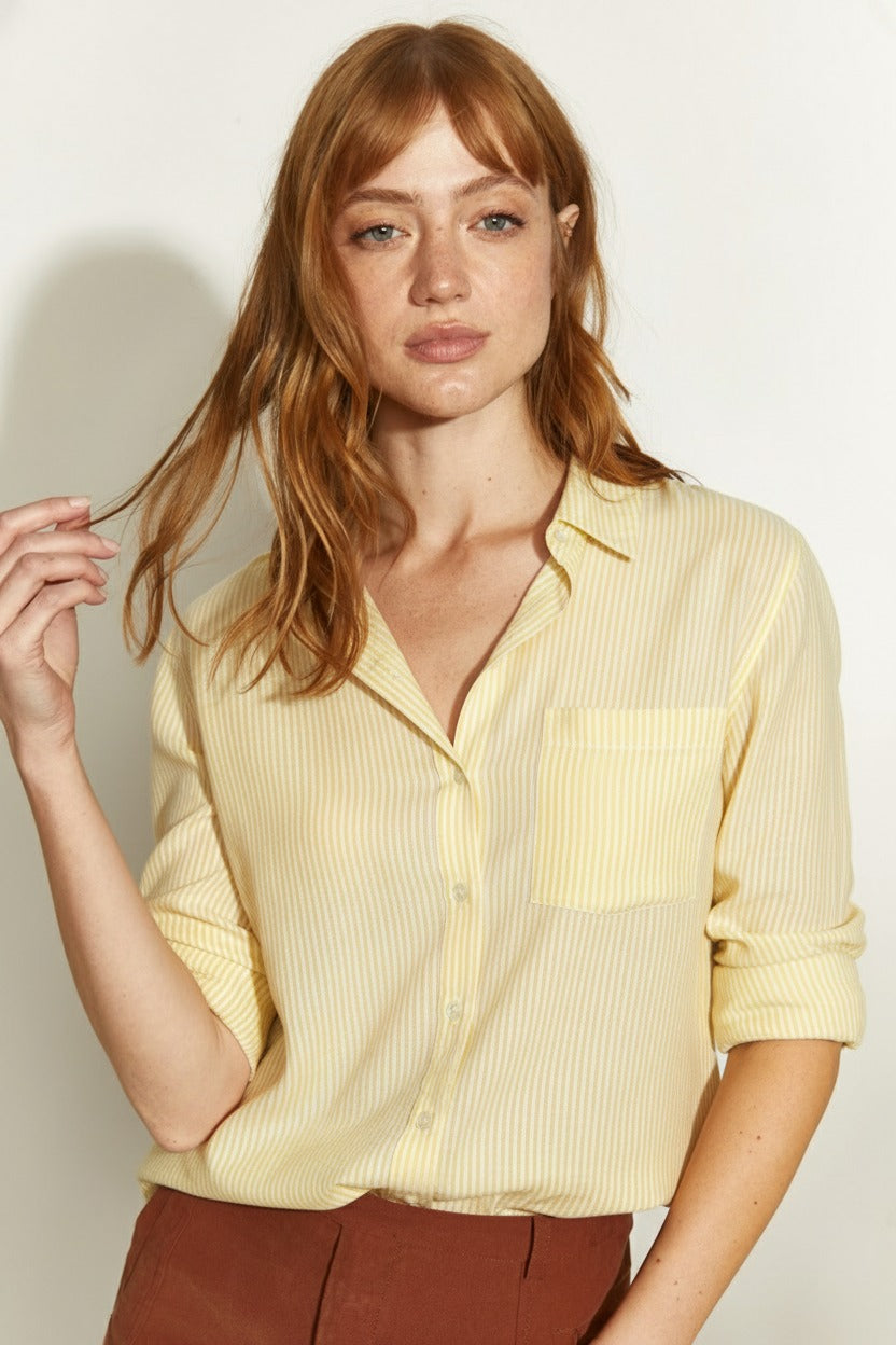 BLUSA CAMISERA RAYAS AMARILLO/BLANCO