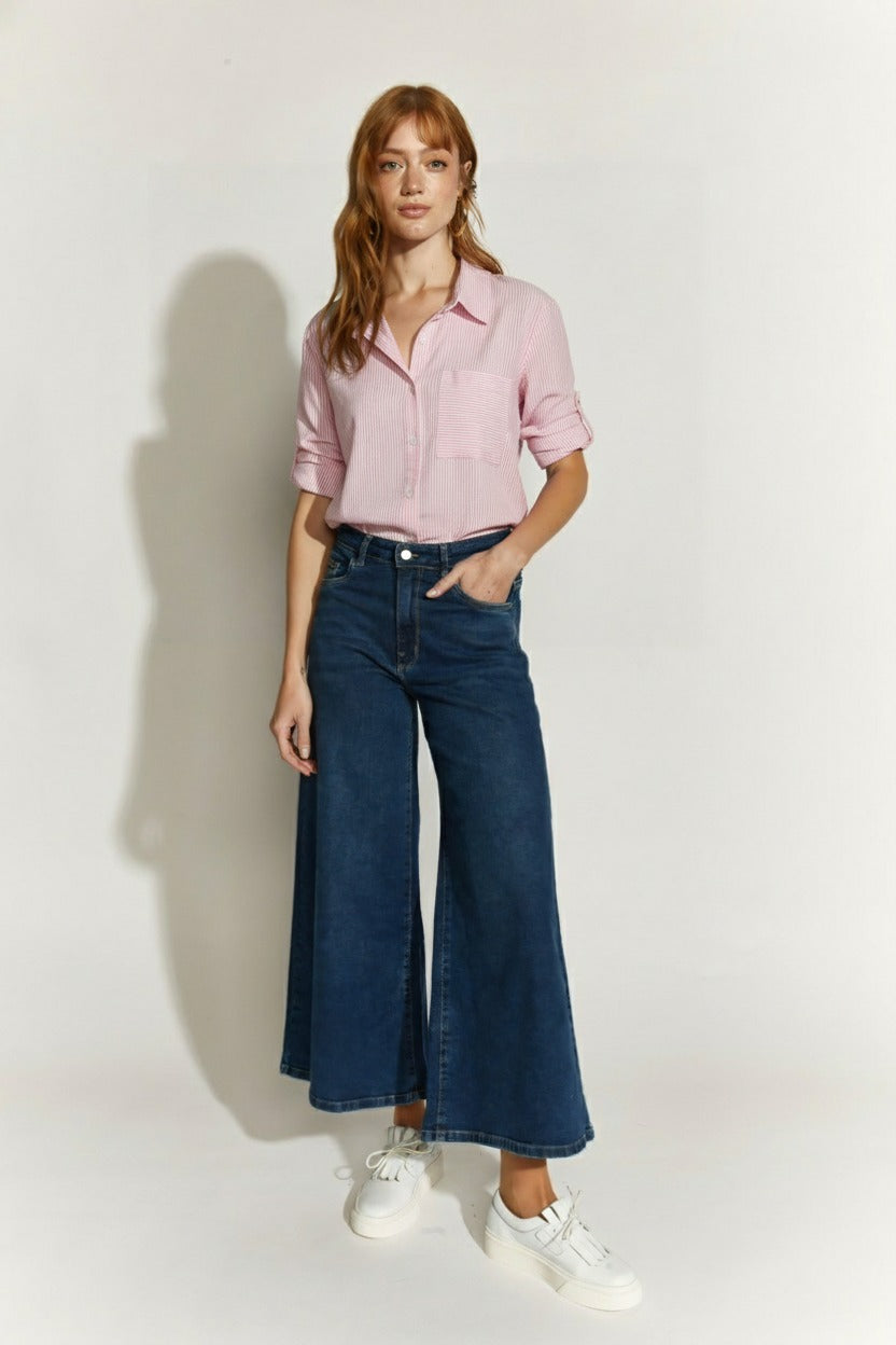 BLUSA CAMISERA RAYAS ROSADO/BLANCO