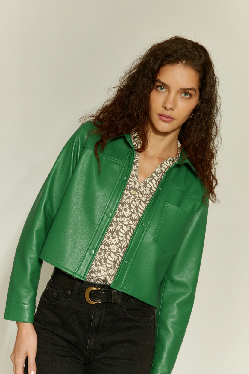CHAQUETA DE CUERO EMILIA VERDE PASTO