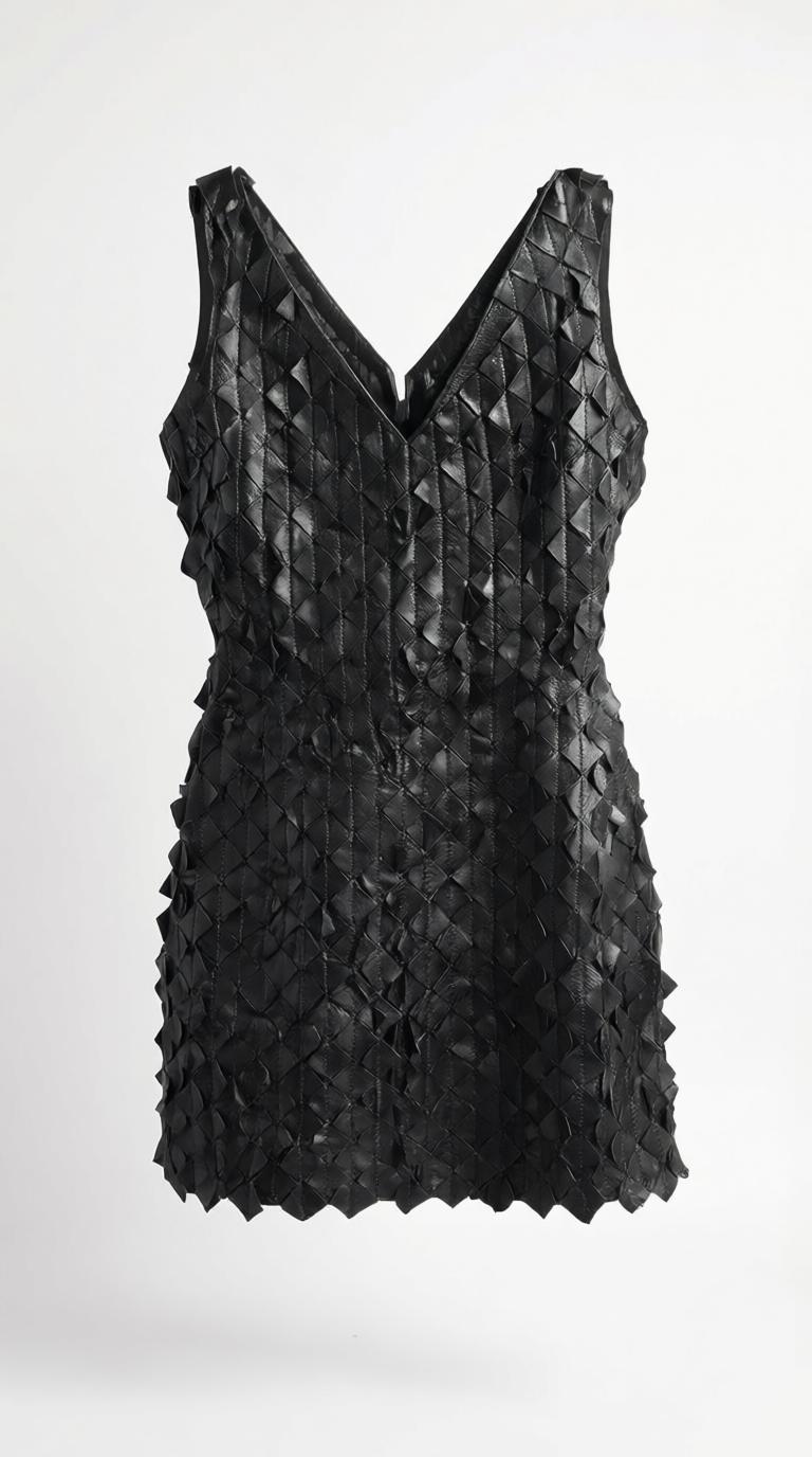 VESTIDO CUERO CUADROS NEGRO