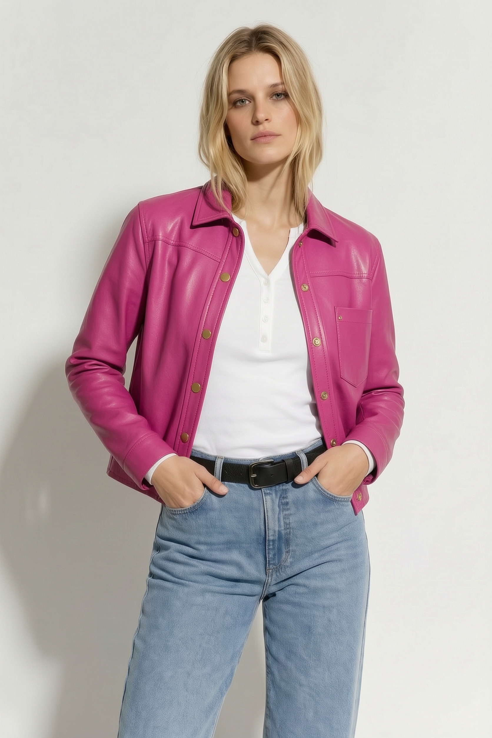 CHAQUETA DE CUERO EMILIA FUCCIA