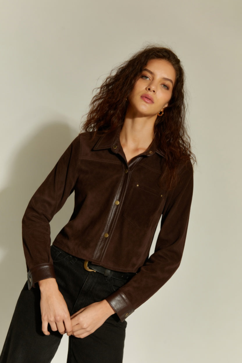 CHAQUETA DE GAMUZA EMILIA CHOCOLATE