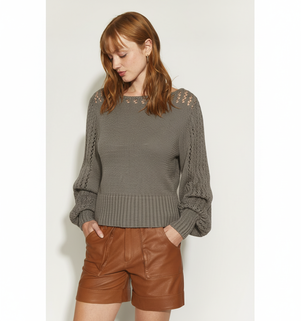 CHALECO MILAGRO ALGODÓN CUELLO Y MANGAS CALADAS GRAFITO