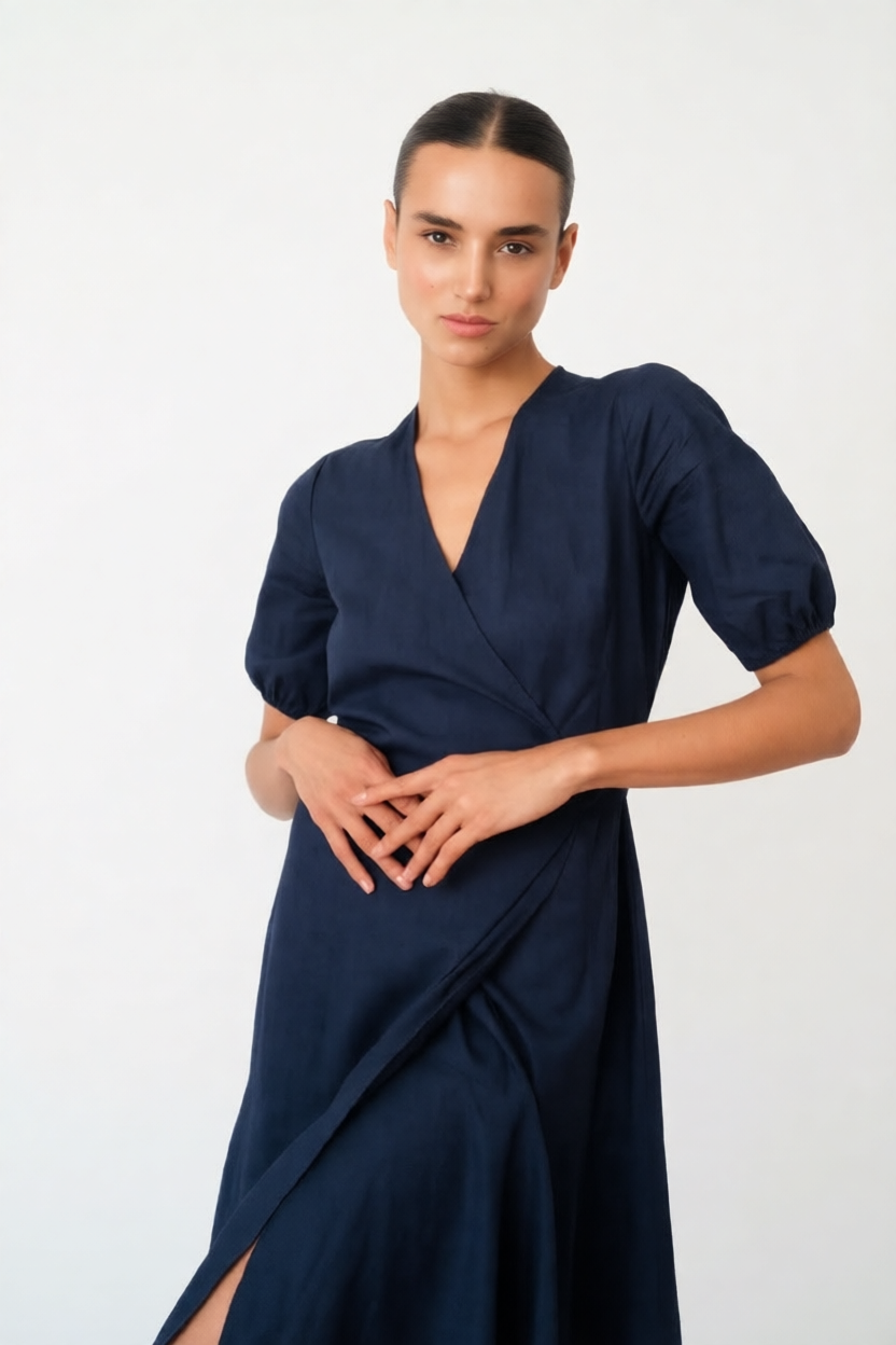 VESTIDO FLOR LINO AZUL