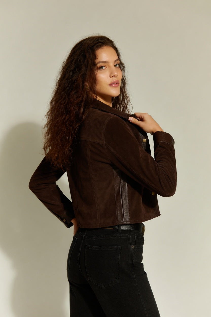 CHAQUETA DE GAMUZA EMILIA CHOCOLATE